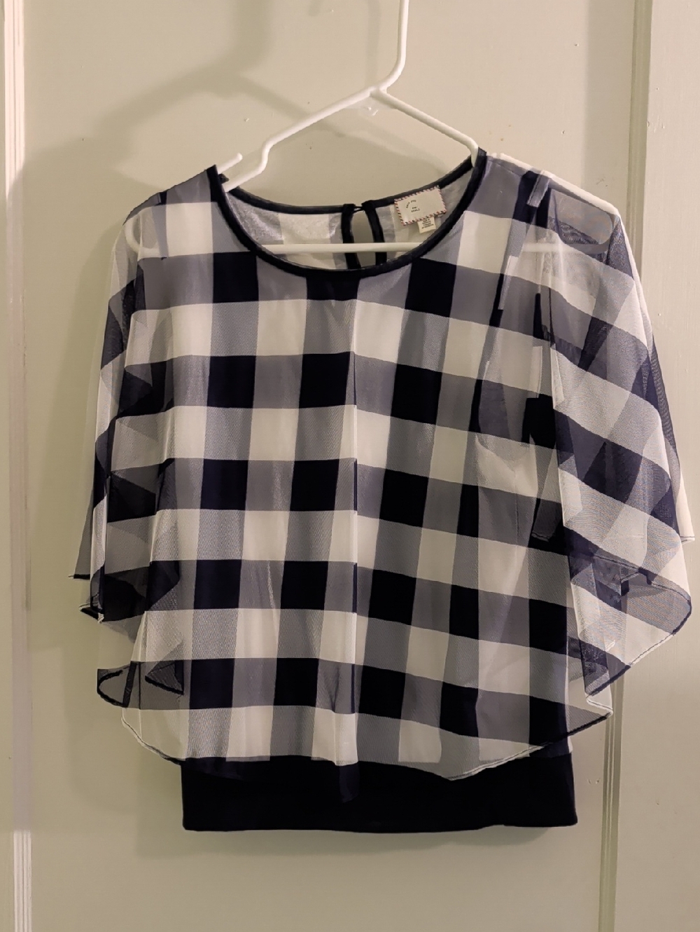 Women's Navy and White Check Overlay Top